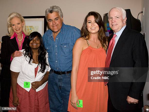 Episode 3424 -- Pictured: Presidential candidate, Senator John McCain with wife Cindy McCain, daughter Bridget McCain, host Jay Leno and future...