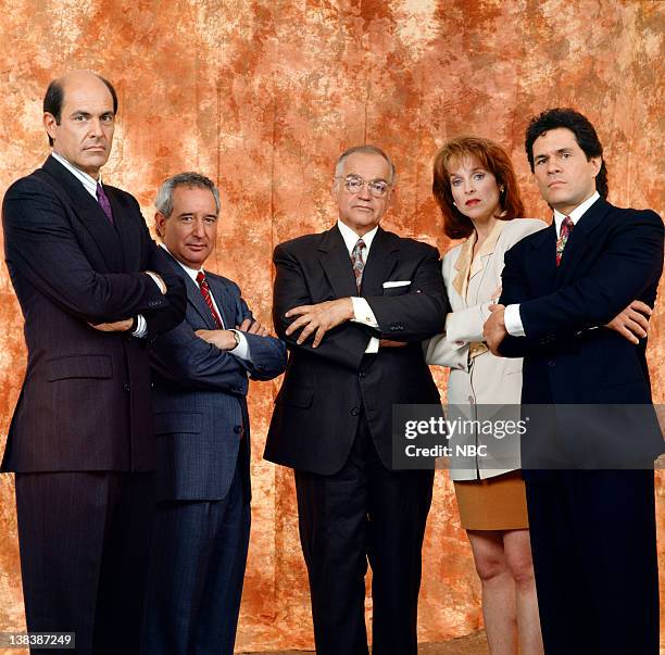 Season 7 -- Pictured: Alan Rachins as Douglas Brackman, Jr., Michael Tucker as Stuart Markowitz, Richard Dysart as Leland McKenzie, Jill Eikenberry...