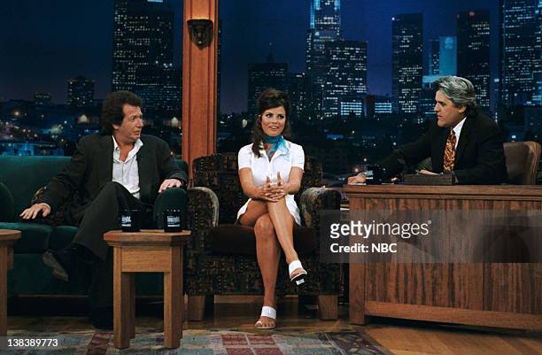 Episode 731 -- Pictured: Actor/Comedian Garry Shandling and actress Yasmine Bleeth during interview with Jay Leno on July 18/1995