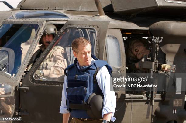 Anchor and Managing Editor, Brian Williams of "NBC Nightly News" with American military reports from Camp Liberty in Baghdad, Iraq on March 8, 2007
