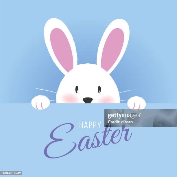 easter greeting card with rabbit and eggs. - easter bunny illustration stock illustrations