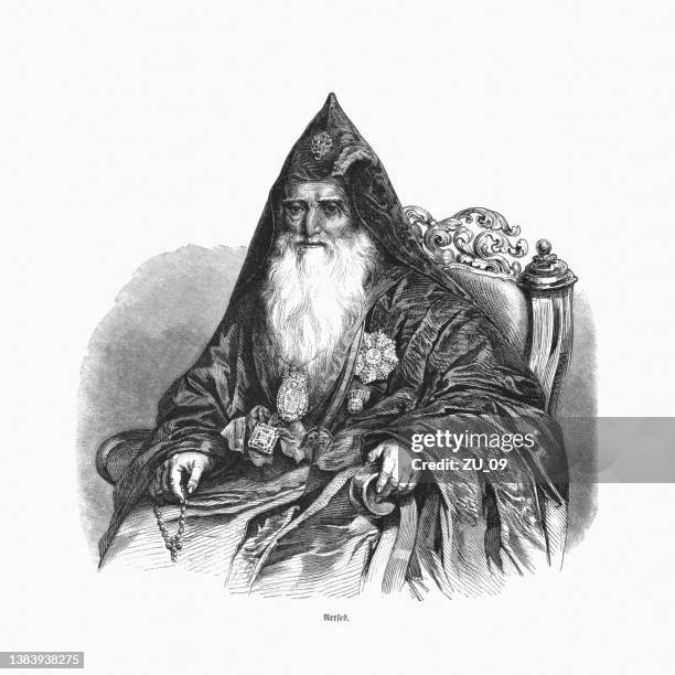 nerses v (1770-1857), catholicos of armenia, wood engraving, published 1870 - armenian church stock illustrations