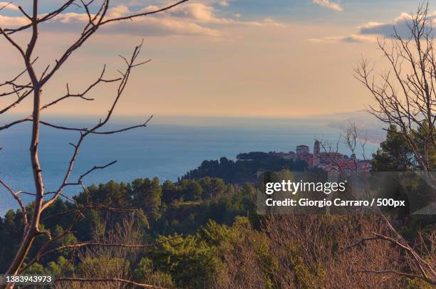 from conero to sirolo,scenic view of sea against sky during sunset,sirolo,ancona,italy - marche stock pictures, royalty-free photos & images