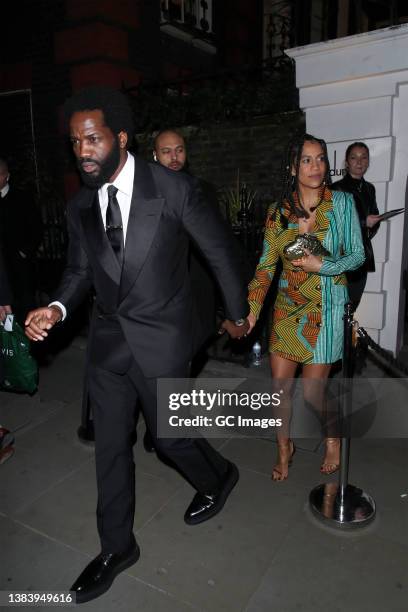 Dominique Tipper outside Dunhill's Pre-BAFTA filmmakers dinner & party on March 09, 2022 in London, England.