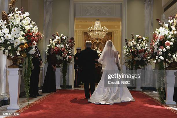 The Wedding" Episode 9 -- Aired 12/4/05 -- Pictured: Martin Sheen as President Josiah "Jed" Bartlet, Nina Siemaszko as Eleanore 'Ellie' Bartlet