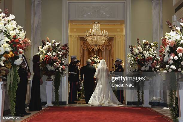 The Wedding" Episode 9 -- Aired 12/4/05 -- Pictured: Martin Sheen as President Josiah "Jed" Bartlet, Nina Siemaszko as Eleanore 'Ellie' Bartlet