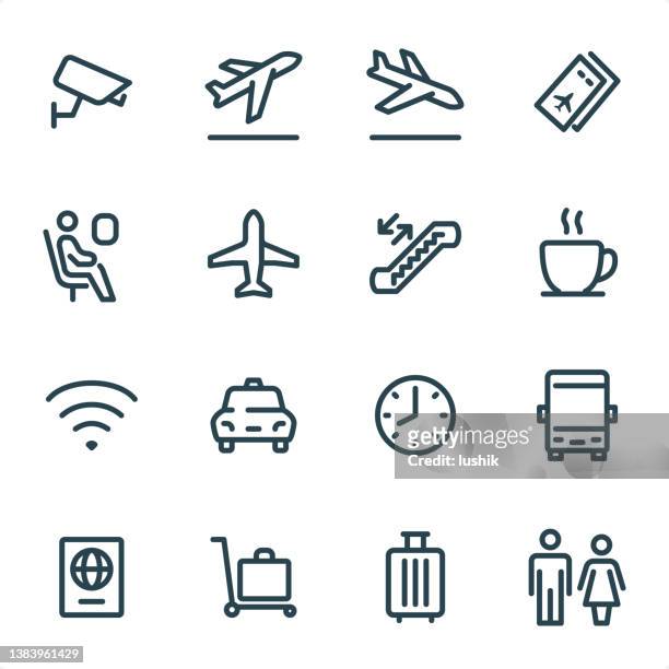 airport & travel  - pixel perfect unicolor line icons - escalator icon stock illustrations