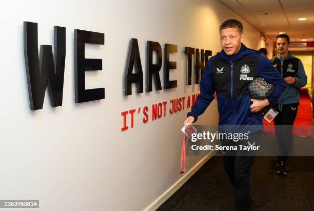 Dwight Gayle of Newcastle United FC arrives for the Premier League match between Southampton and Newcastle United at St Mary's Stadium on March 10,...