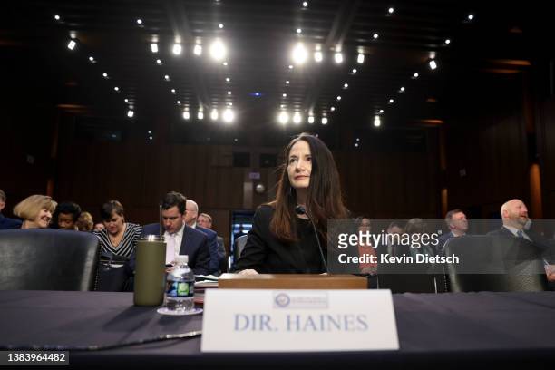 Director of National Intelligence Avril Haines arrives to testify before the Senate Intelligence Committee on March 10, 2022 in Washington, DC. The...