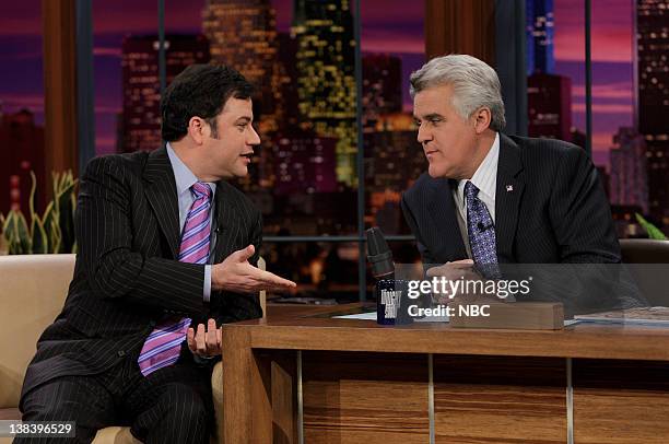 Air Date 1/10/08 -- Episode 3473 -- Pictured: Talk show host Jimmy Kimmel during an interview with host Jay Leno on January 10, 2008
