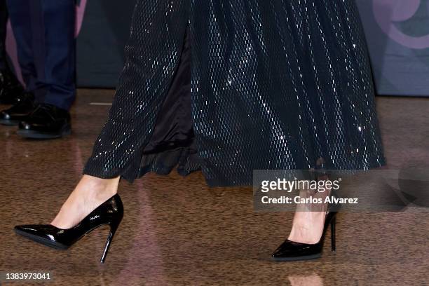 Queen Letizia of Spain, shoes detail, attends the 'In Memoriam' concert at the National Auditorium on March 10, 2022 in Madrid, Spain.