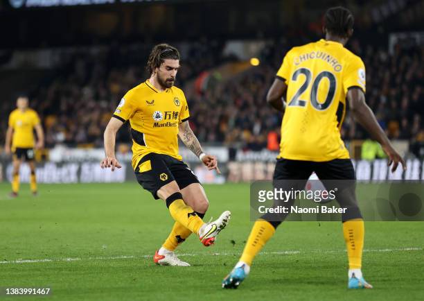 Ruben Neves of Wolverhampton Wanderers scores their sides fourth goal of the game during the Premier League match between Wolverhampton Wanderers and...