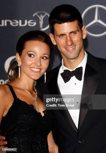 Tennis Player Novak Djokovic and Jelena Ristic attend the 2012 Laureus World Sports Awards at Central Hall Westminster on February 6, 2012 in London,...