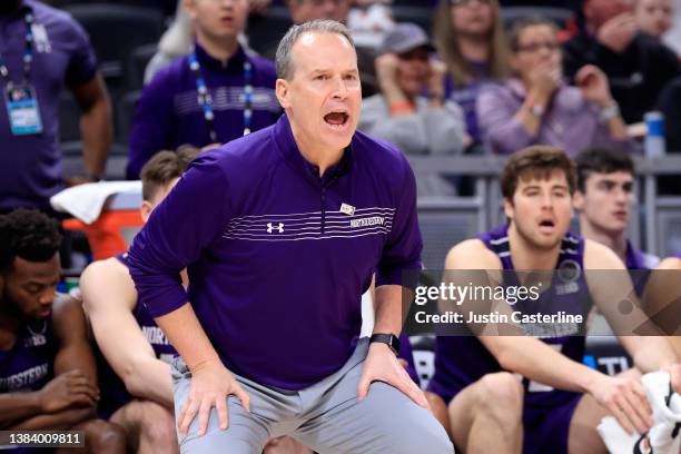 Head coach Chris Collins of the Northwestern Wildcats reacts after a play in the game against the Iowa Hawkeyes during the second half during the Big...