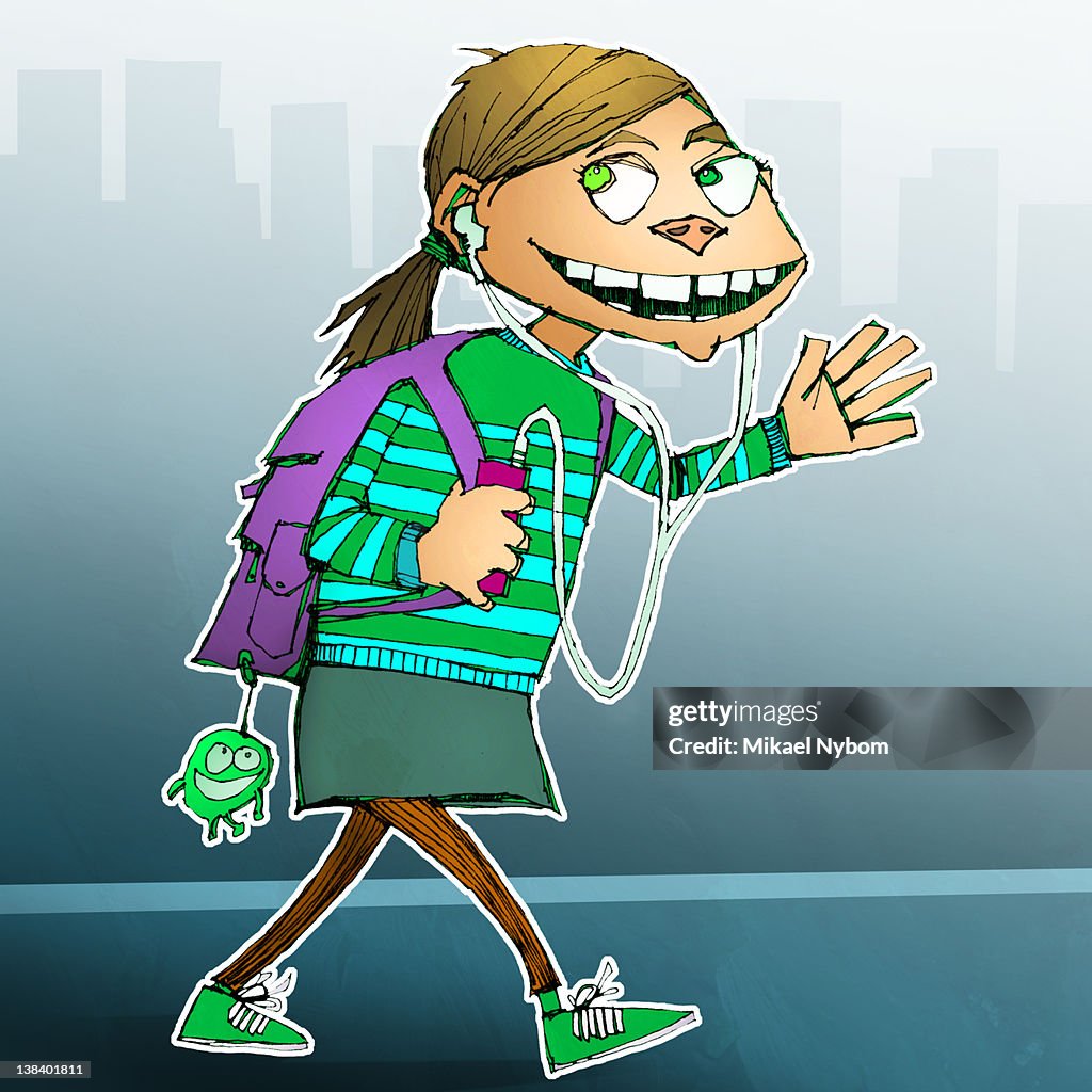 School girl carrying backpack