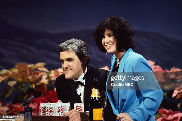 Episode 140 -- Pictured: Host Jay Leno with wife Mavis Leno on December 31, 1992