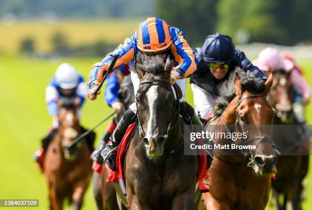 Kildare , Ireland - 2 July 2023; Auguste Rodin, with Ryan Moore up, on their way to winning the Dubai Duty Free Irish Derby during day three of the...