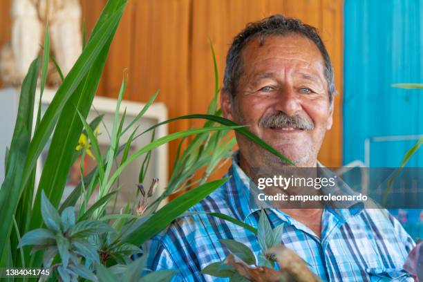 happy portrait of latin ecuadorian farmer male in a rural zone in amazon region in arapicos, morona santiago, ecuador, latin america. - ecuador farm stock pictures, royalty-free photos & images