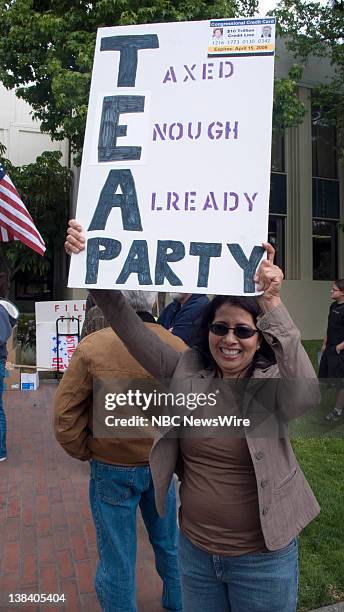 Pictured: Citizens gather at Glendale City Hall to protest local and national tax policies during the National Tax Day Tea Party on April 15, 2009