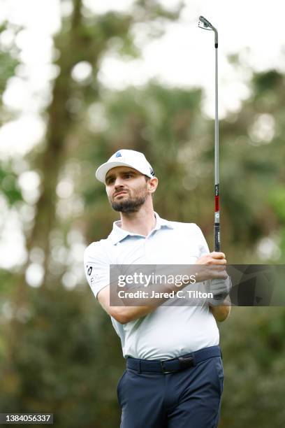 Kyle Stanley of the United States plays his shot from the eighth tee during the first round of THE PLAYERS Championship on the Stadium Course at TPC...