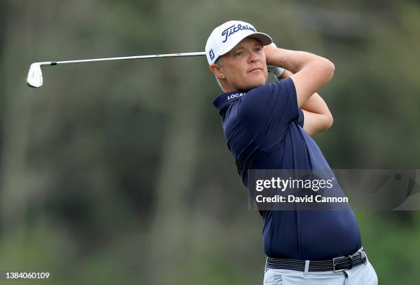 Matt Jones of Australia plays his second shot on the par 4, 14th hole during the first round of THE PLAYERS Championship at TPC Sawgrass on March 10,...