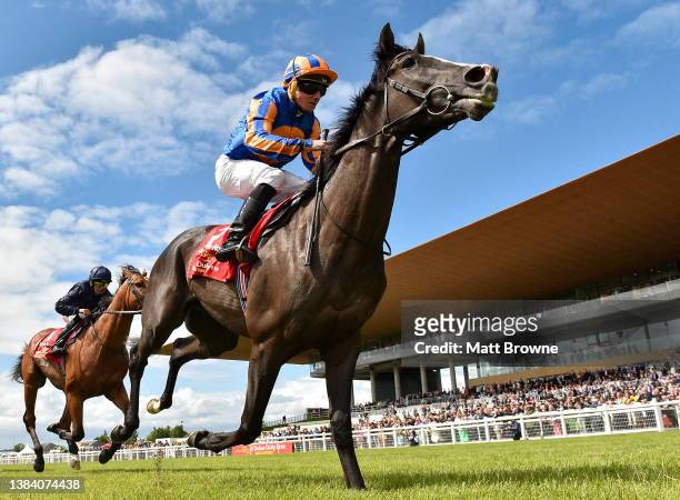 Kildare , Ireland - 2 July 2023; Auguste Rodin, with Ryan Moore up, on their way to winning the Dubai Duty Free Irish Derby during day three of the...