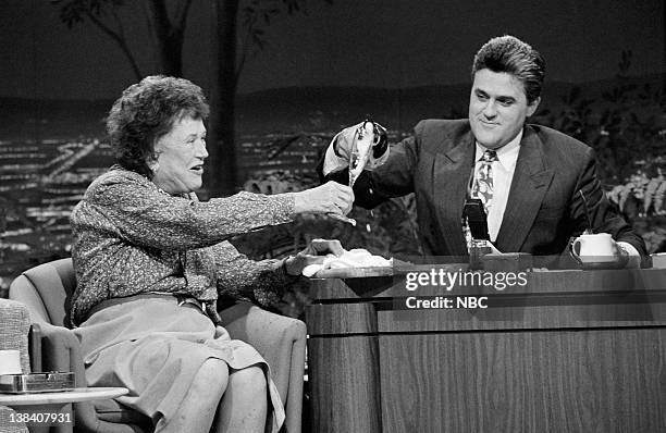 Aired 6/18/90 -- Pictured: Author and cook Julia Child during an interview with guest host Jay Leno on June 18, 1990