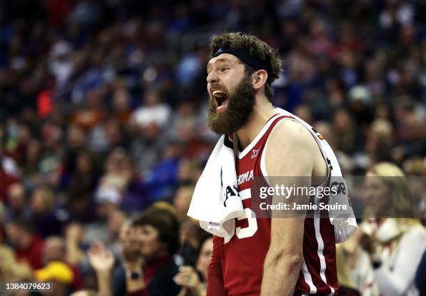Tanner Groves of the Baylor Bears celebrates as the Sooners defeat the Baylor Bears to win their first round game of the 2022 Phillips 66 Big 12...