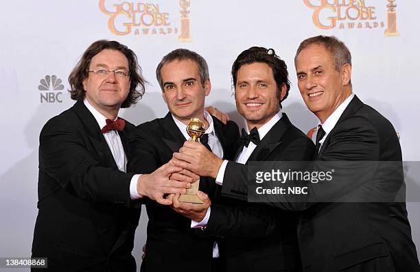 68th ANNUAL GOLDEN GLOBE AWARDS -- Pictured: Winners of Best mini-Series or Motion Picture Made for Television for "Carlos" producer Jens Meurer,...