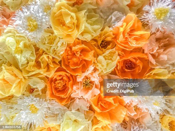 full frame fake flowers - bouquet orange stock-fotos und bilder