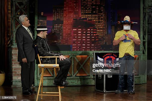 Episode 3754 -- Air Date -- Pictured: Host Jay Leno, American Idol castoff Matt Giraud, comedian Carrot Top during a skit on April 30, 2009