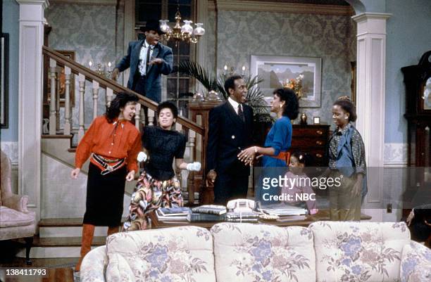 Pictured: Lisa Bonet as Denise Huxtable Kendall, Malcolm-Jamal Warner as Theodore 'Theo' Huxtable, Bill Cosby as Doctor Heathcliff 'Cliff' Huxtable,...