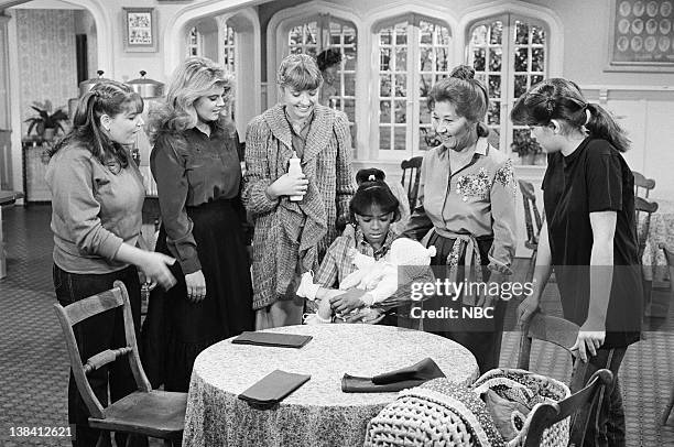 Baby in the House" Episode 3 -- Pictured: Mindy Cohn as Natalie Green, Lisa Whelchel as Blair Warner, Heather Kerr as Alison, Kim Fields as Dorothy...