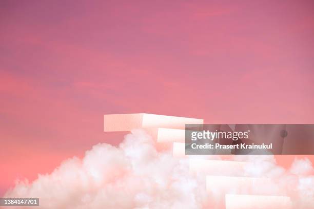 stairsway to the heaven, stairway to the pink sky and white clouds - concrete stock photos et images de collection
