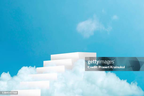 stairsway to the heaven, stairway to the blue sky and white clouds - running shoes sky stock-fotos und bilder