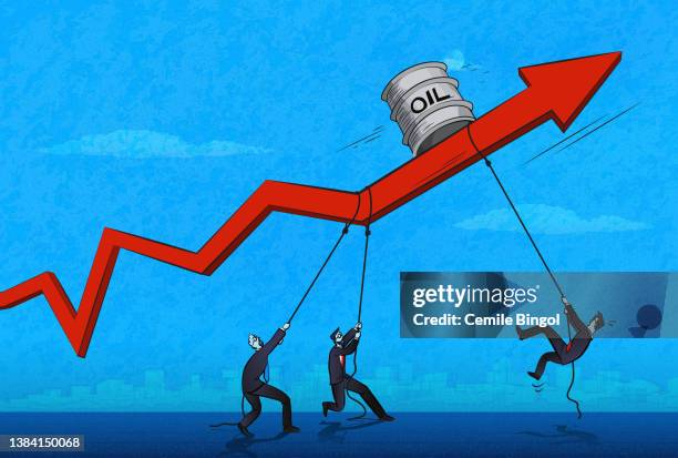 ilustraciones, imágenes clip art, dibujos animados e iconos de stock de aumento de los precios del petróleo - inflación