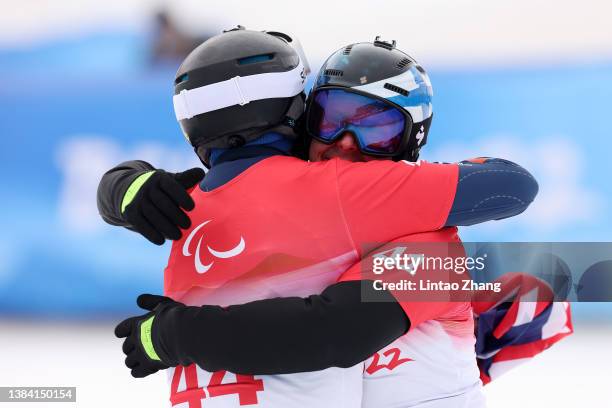 Silver medallist Matti Suur-Hamari of Team Finland reacts after competing in the Men's Banked Slalom Snowboard SB-LL2 during day seven of the Beijing...