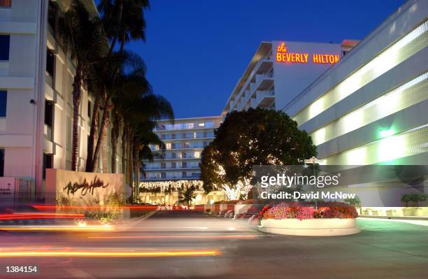 The Beverly Hilton hotel at the corner of Wilshire Blvd. And Santa Monica Blvd. Is seen on September 12, 2002 in Beverly Hills, California. The hotel...