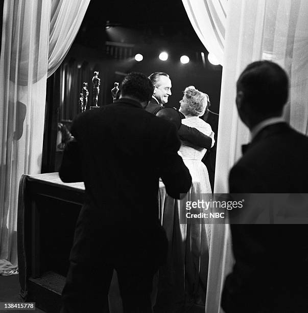 Ceremony -- AIr Date -- Pictured: Host/presenter Fredric March, Best Actress winner Shirley Booth for "Come Back, Little Sheba" at the 25th Annual...