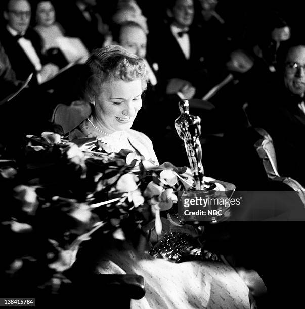 Ceremony -- AIr Date -- Pictured: Best Actress winner Shirley Booth for "Come Back, Little Sheba" at the 25th Annual Academy Awards New York ceremony...