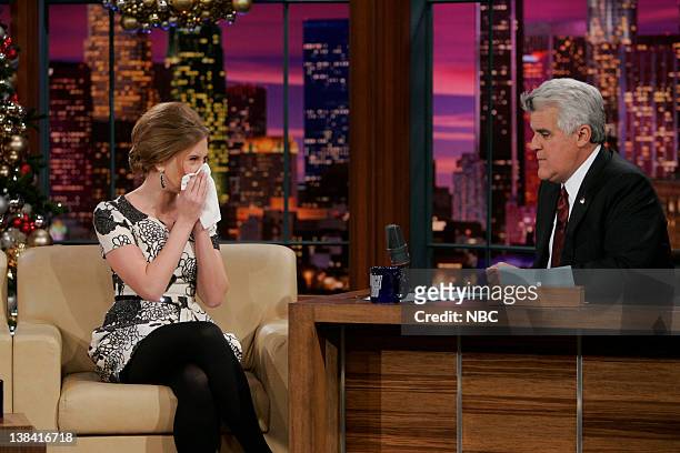Scarlett Johansson -- Episode 3678 -- Air Date -- Pictured: Actress Scarlett Johansson during a interview with host Jay Leno on December 17, 2008