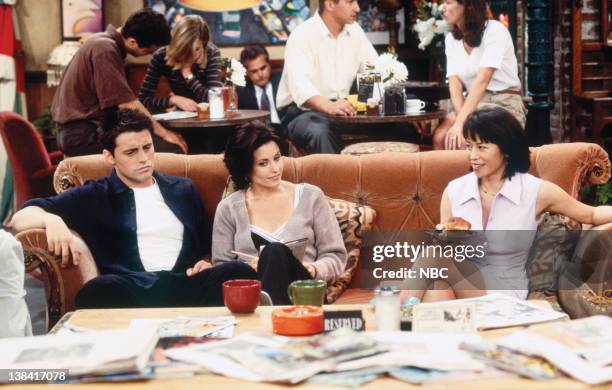 The One With the Breast Milk" Episode 2 -- Pictured: Matt Le Blanc as Joey Tribbiani, Courteney Cox as Monica Geller, Lauren Tom as Julie