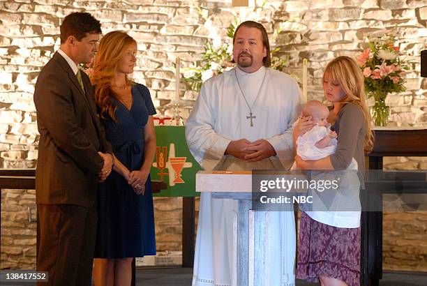 Confession" Episode 9 -- Air Date -- Pictured: Kyle Chandler as Eric Taylor, Connie Britton as Tami Taylor, Peter Heckmann as Pastor, Madilyn Landry...
