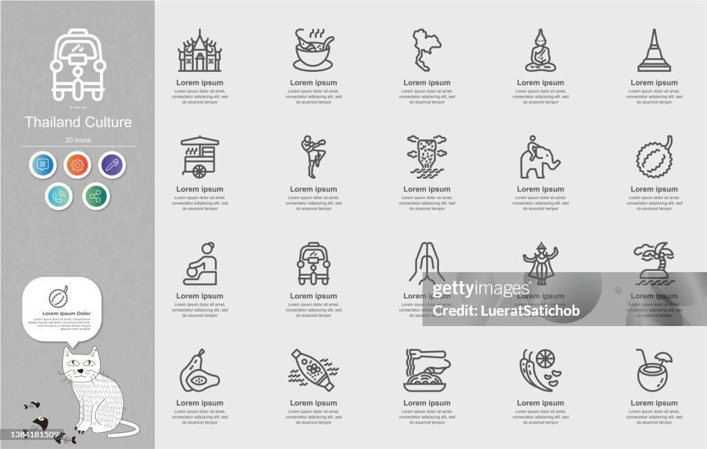 Infografía de contenido de Tailandia Culture Line Icons