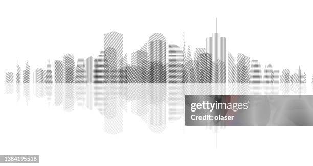 stadtbild von gestreiften wolkenkratzern, mit reflexion - cityscape stock-grafiken, -clipart, -cartoons und -symbole