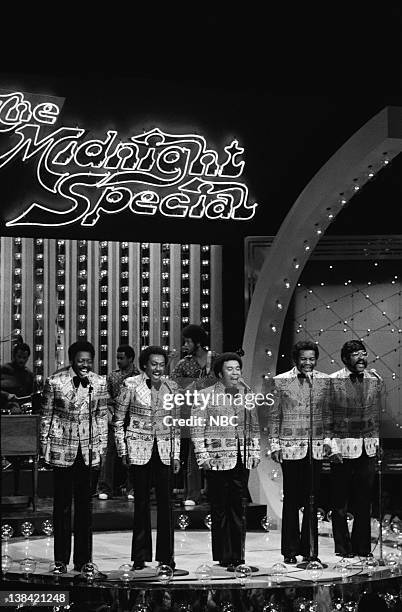 Episode 19 -- Aired 6/8/73 -- Pictured: Soul vocal group, The Spinners, sing ""One of a Kind Love Affair," "I'll Be Around," and "Could it be I'm...