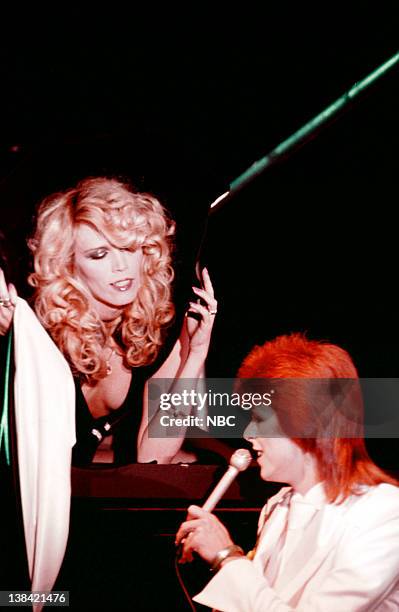 The 1980 Floor Show staring David Bowie" Episode 210 -- Aired: 11/16/73 -- Pictured: Amanda Lear, David Bowie during his last show as Ziggy Stardust...