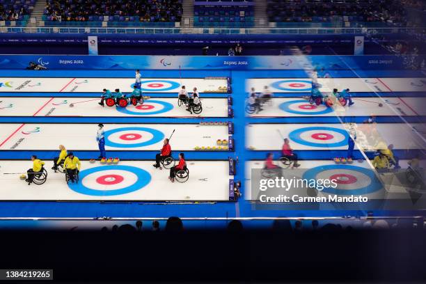 General view of the wheel chair curling semi-finals at National Aquatics Center on day seven of the Beijing 2022 Winter Paralympics at on March 11,...