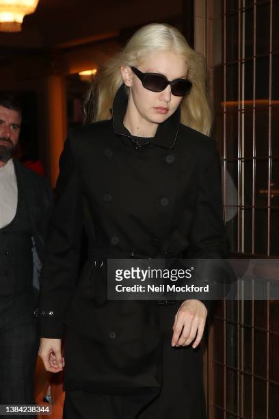 Gigi Hadid leaving her hotel before heading to the Burberry A/W 2023 Womenswear Collection Presentation at Central Hall Westminster on March 11, 2022...
