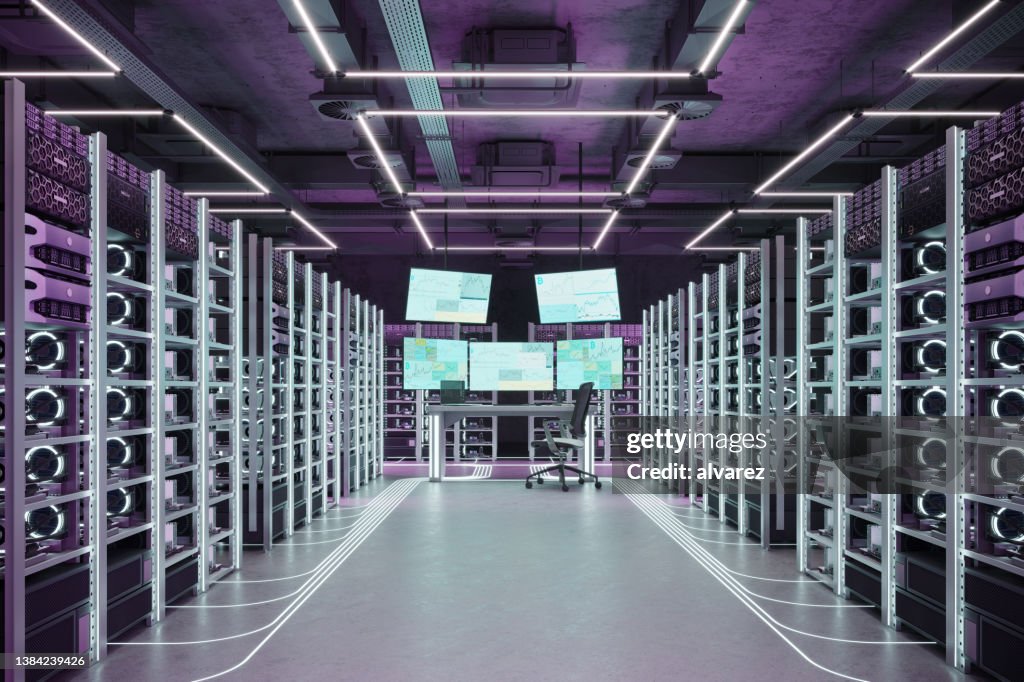 3d rendering of crypto mining computer center